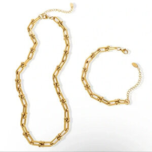 Hardware Graduated Link STAINLESS STEEL Waterproof Necklace And Bracelet Set